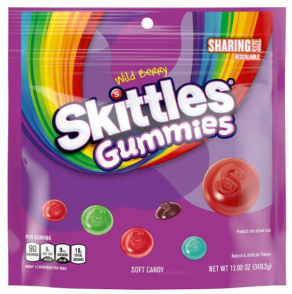 Skittles Gummies Wild Berry Gummy Candy, Sharing Size - 12 oz Resealable Bag