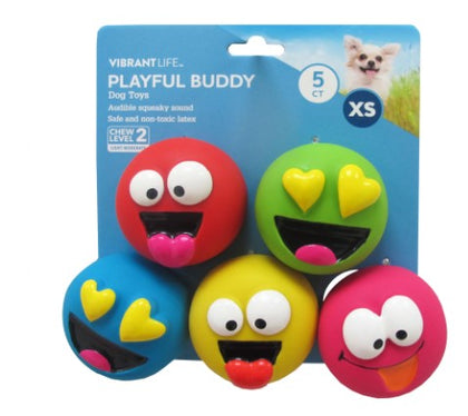 Vibrant Life Playful Buddy Dog Toys, Emoticon, Extra Small, 5 Count