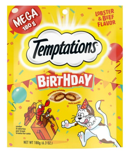 Temptations Birthday Lobster And Beef Flavor Crunchy Soft Treats For Cats, 6.3 Oz Pouch (10 Pack)