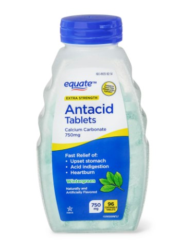 Equate Extra Strength Antacid Chewable Wintergreen Tablets, over the Counter, 750 mg, 96 Ct