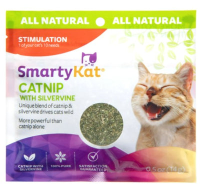 SmartyKat Catnip with Silvervine, Pure & Potent Blend for Cats, Resealable Pouch, 0.5 oz