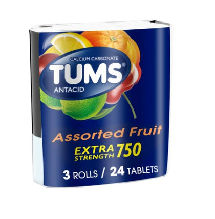 Tums Extra Strength Heartburn Relief Chewable Antacid Tablets, Fruit, 8 Count, 3 Pack