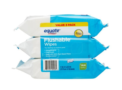 Equate Fresh Scent Flushable Wipes, 3 Packs of 48, 144 Total Wipes