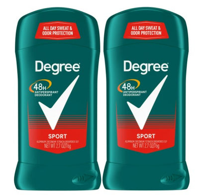 Degree Long Lasting Men's Antiperspirant Deodorant Stick Twin Pack, Sport, 2.7 oz