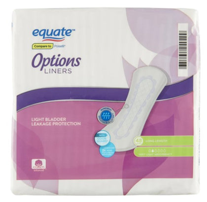 Equate Options Liners, Long Length, Very Light Absorbency, 48 Count