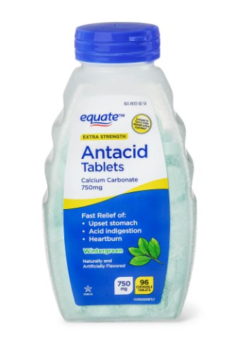 Equate Extra Strength Antacid Chewable Wintergreen Tablets, over the Counter, 750 mg, 96 Ct