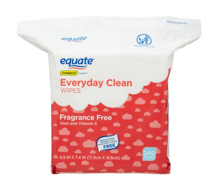 Equate Everyday Clean Aloe Wipes, 1 Resealable Pack (240 Total Wipes)