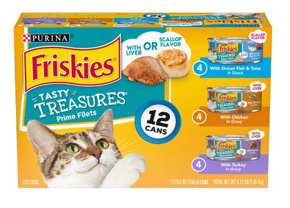 Friskies Gravy Wet Cat Food Variety Pack, Tasty Treasures Prime Filets, 5.5 oz. Can