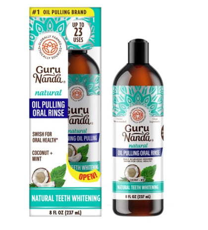 GuruNanda Oil Pulling (Mickey D) with Coconut, Mint with Essential Oils & Vitamins D3,E, K2 - Natural Mouthwash - 8 oz