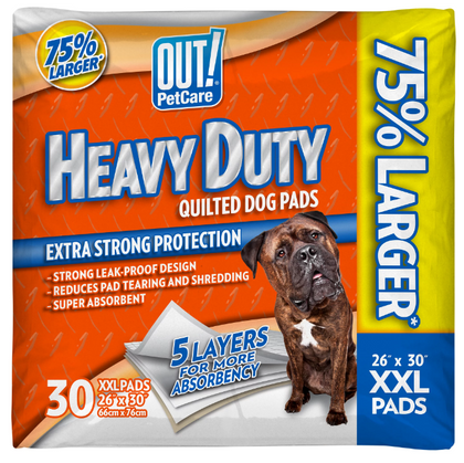 OUT! Heavy Duty XXL Dog Pads, Absorbent Pet Training and Puppy Pads, 26 x 30 in, - 30 Pads