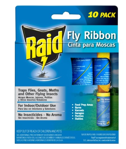 Raid® Fly Ribbons, Fly Traps, Effective for Kitchen & Food Prep Areas, 10 Ribbons in 1 Pack