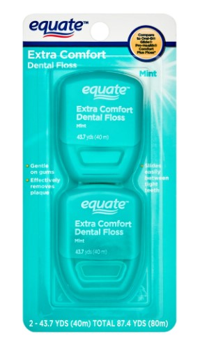 Equate Extra Comfort Mint Dental Floss, Shred-Resistant, 43.7 Yards, 2 Count