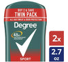 Degree Long Lasting Men's Antiperspirant Deodorant Stick Twin Pack, Sport, 2.7 oz