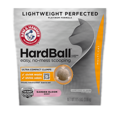 Arm  Hammer Hardball Lightweight Easy No-Mess Scooping Garden Bloom Scent Platinum Multi-Cat Clumping Litter, 8.5lb