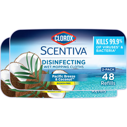 Clorox Scentiva Disinfecting Wet Mop Pads, Pacific Breeze and Coconut, 48 Count