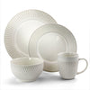 Wholesale price for Elama Market Finds 16 Piece Round Stoneware Dinnerware Set in Embossed White ZJ Sons Elama 