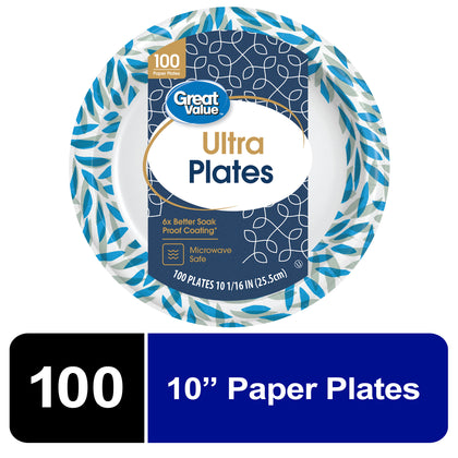 Great Value Ultra Paper Dinner Plates,10 1/16