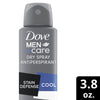 Dove Men+Care Stain Defense 72H Dry Spray Antiperspirant Deodorant for Men, 3.8 oz Twin Pack