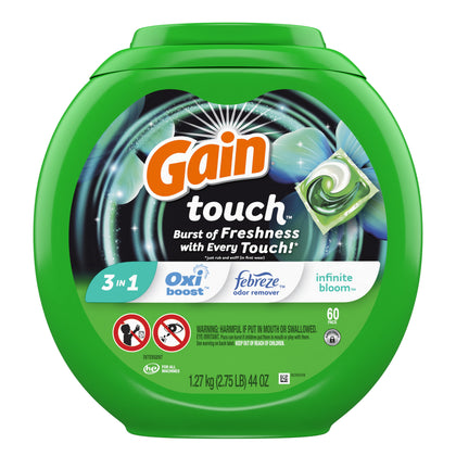 Gain Touch Flings Laundry Detergent Soap Pacs, 60 Ct, Infinite Bloom