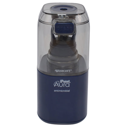 Westcott Aura Battery Pencil Sharpener, Titanium Bonded, Anti-Microbial, for Office, Blue, 1-Count