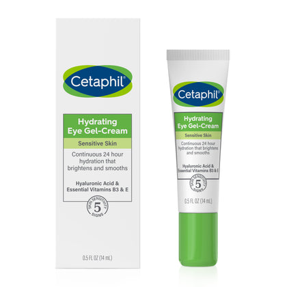 Cetaphil Hydrating Eye Gel-Cream With Hyaluronic Acid, 0.5 fl oz, Brightens and Smooths Skin Under Eyes, 24 Hour Hydration for All Skin Types, Non-Comedogenic, Hypoallergenic