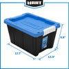 HART 5 Gallon Latching Plastic Storage Bin Container, Black with Blue Lid