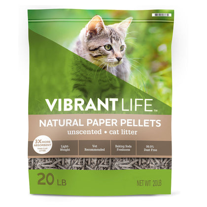 Vibrant Life Natural Paper Pellets Cat Litter, Unscented, 20 lb