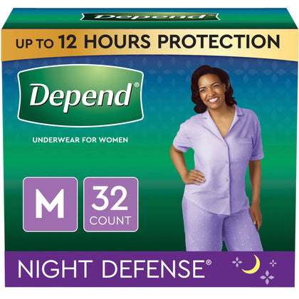 Depend Night Defense Women's Overnight Adult Incontinence Underwear, M, Light Pink, 32ct