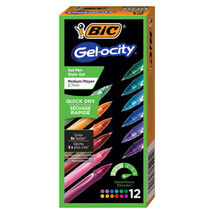 Wholesale price for BIC Gelocity Quick Dry Retractable Fashion Gel Pen, Medium Point (0.7mm), Assorted Fashion Colors, 12 Count ZJ Sons BIC 