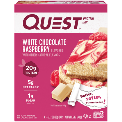 Quest Protein Bar, White Chocolate Raspberry, 20g Protein, 4 Count