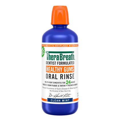 TheraBreath Healthy Gums Mouthwash, Clean Mint, Dentist Formulated, 1 Liter