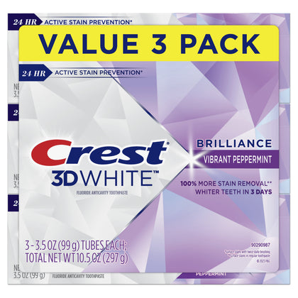 Crest 3D White Brilliance Toothpaste, Vibrant Peppermint, 3.5 oz, 3 Pack