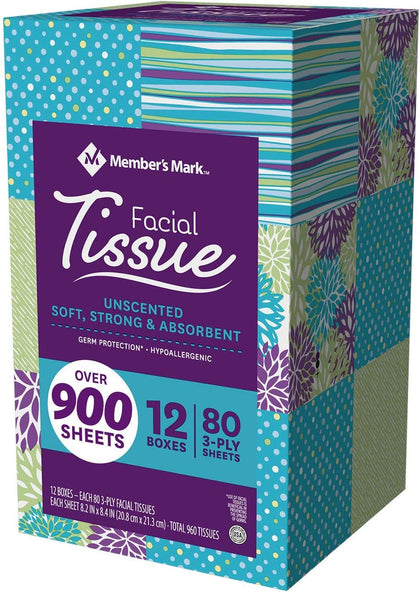 Wholesale price for Member's Mark Ultra Soft Facial Tissues, 12 Cube Boxes, 80 3-Ply Tissues per Box (960 Tissues Total) ZJ Sons Member's Mark 