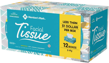 Wholesale price for Member’s Mark Facial Tissues, 12 Flat Boxes, 160 2-Ply Tissues per Box (1920 Tissues Total) ZJ Sons Member's Mark 