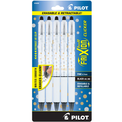 Pilot FriXion Clicker Erasable Gel Pens, Fine, Black, 5 Per Pack