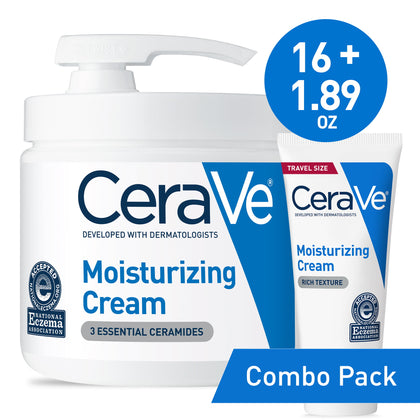 Cerave Daily Moisturizing Cream with Pump Combo Pack, Moisturizer for Normal to Dry Skin, 16 oz Pump and 1.89 oz Travel Size
