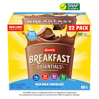 Wholesale price for Carnation Breakfast Essentials Nutritional Powder Drink Mix, Rich Milk Chocolate, 22 - 36 g Packets ZJ Sons Carnation Breakfast Essentials 