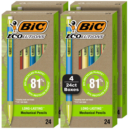 BIC Ecolutions Mechanical Pencils, 81% Recycled Plastic, Assorted Color Barrels, 96-Count