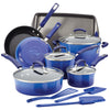 Rachael Ray 14-Piece Hard Porcelain Enamel Nonstick Pots and Pans Sets, Cookware Set, Blue