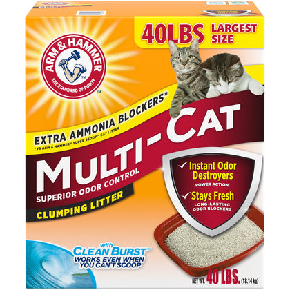 Arm & Hammer Multi-Cat Superior Odor Control with Clean Burst Clumping Cat Litter, 40lb