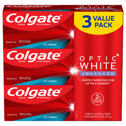 Wholesale price for Colgate Optic White Advanced Teeth Whitening Toothpaste, Icy Fresh, 3.2 Oz, 3 Pack ZJ Sons Colgate 