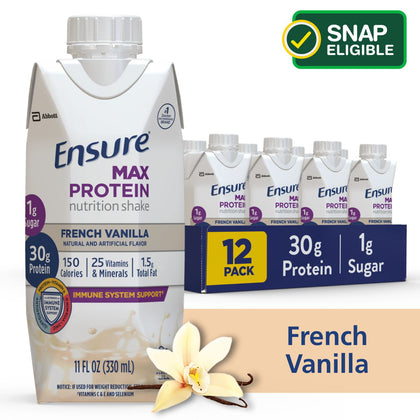 Ensure Max Protein Nutrition Shake, French Vanilla, 11 fl oz, 12 Count