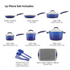 Rachael Ray 14-Piece Hard Porcelain Enamel Nonstick Pots and Pans Sets, Cookware Set, Blue