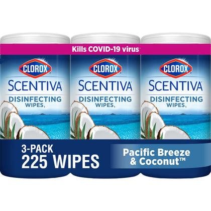Clorox Scentiva Wipes Bleach Free Cleaning Wipes, Pacific Breeze and Coconut, 225 Count, 3 Pack