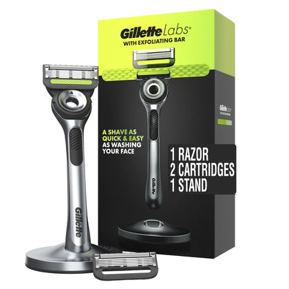 Gillette Labs with Exfoliating Bar Men's Razor, Includes 2 Razor Blade Refills and Premium Magnetic Stand