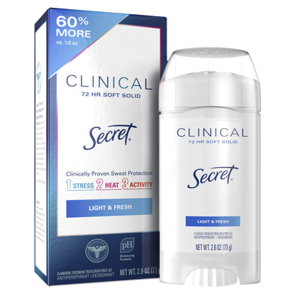 Wholesale price for Secret Clinical Strength Soft Solid Antiperspirant and Deodorant, Light & Fresh, 2.6 oz ZJ Sons Secret 