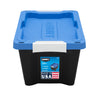 HART 5 Gallon Latching Plastic Storage Bin Container, Black with Blue Lid