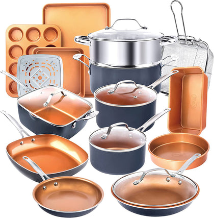 Gotham Steel 20 Piece Pots and Pans Set, Nonstick Ceramic Coating Cookware & Bakeware Set