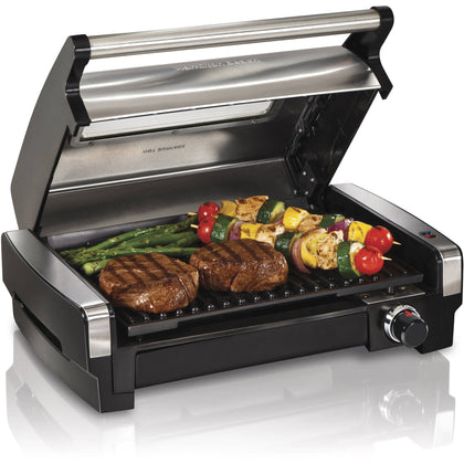 Wholesale price for Hamilton Beach Electric Indoor Searing Grill with Removable Plates and Less Smoke, Brushed Metal, with Glass Viewing Window Model # 25361 ZJ Sons Hamilton Beach 