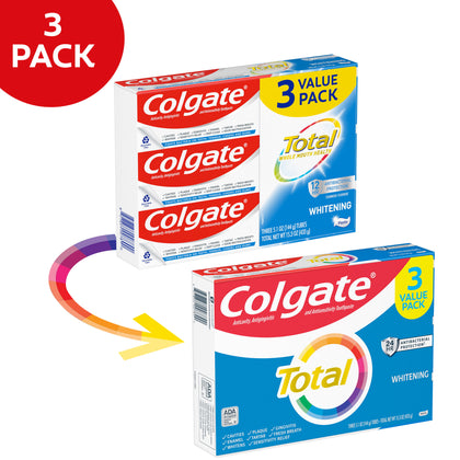 Colgate Total Whitening Toothpaste, Mint, 3 Pack, 5.1 Oz Tubes